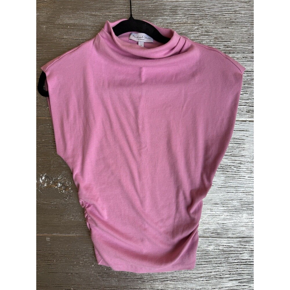 Michael Stars Pink Ribbed Mock Neck Sleeveless Ruched Top Womens S Dolman